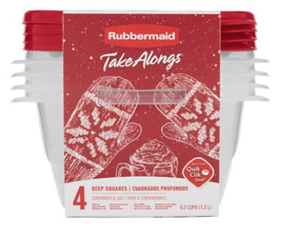 Rubbermaid TakeAlongs 5.2 Cup Holiday Deep Squares Container, with Quik Clik Seal , 4 Count, 4 Each