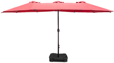TDC USA Inc. 15' Twin Umbrella with Sandbag Base - Red, 1 each