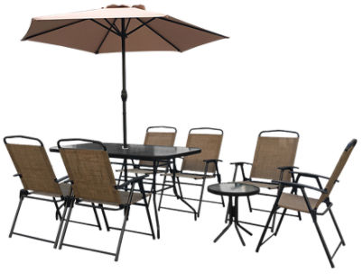 TDC USA Inc. Brown 9 Piece Sling Patio Set with Umbrella, 1 each