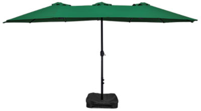 15' Twin Umbrella with Sandbag Base Hunter Green , 1 each