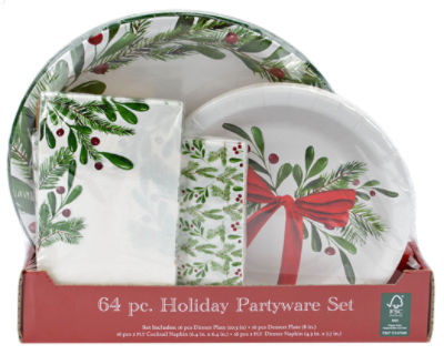 TDC Christmas Paper Party Set - 2 Sizes Plates & Napkins, 64 count