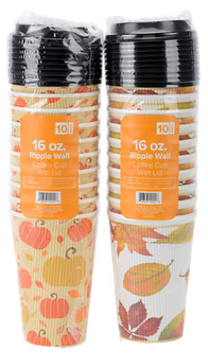 Fall/Harvest Hot Beverage Cups, 16 oz., 10 Count