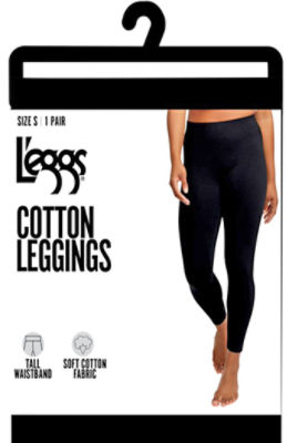 Leggs Black Cotton Leggings, Medium