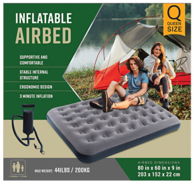 Global Crossing Inflatable Queen Size Airbed with Hand Pump