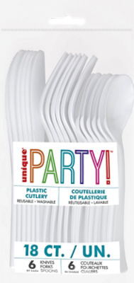 Unique Assorted Plastic Cutlery, White, 18 Count