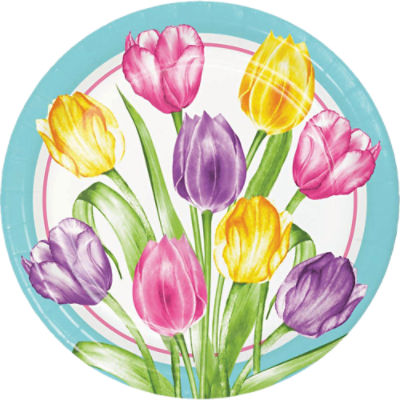Say Hooray! Trendy Tulips 7 Inch Paper Plates, 8 Count