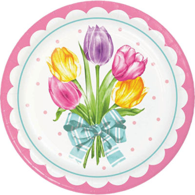 Say Hooray! Trendy Tulips 9 Inch Paper Plates, 8 Count
