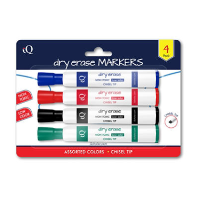 IQ Dry Erase Marker, Chisel Tip, Assorted Colors, 4 Count