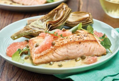 Pummelo Caper Salmon with Artichokes