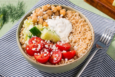 Greek Brown Rice and Veggie Bowl