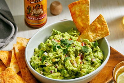 Green Pepper Guac with Crispy Cholula Chips