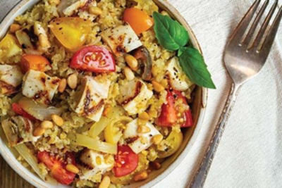 Grilled Chicken & Summer Tomato Freekeh Risotto