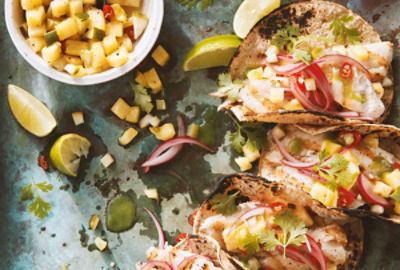 Grilled Fish Tacos with Pickled Pineapple