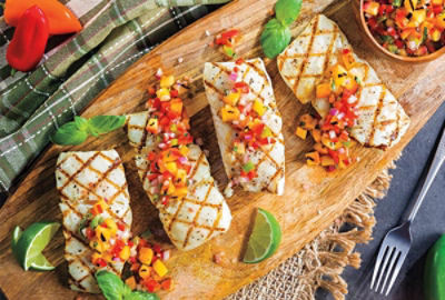 Grilled Halibut with Jalapeno Peach Relish