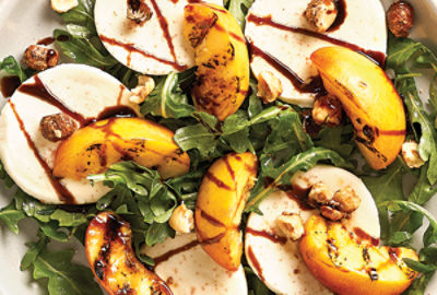 Grilled Peaches with Galbani 1882 Fresh Mozzarella and Candied Hazelnuts