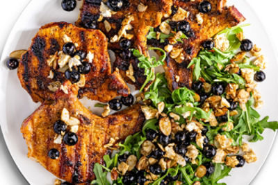 Grilled Pork Chops with Blueberry Feta Salad