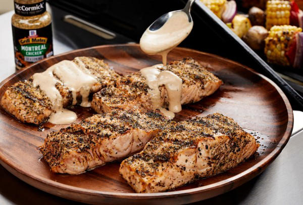 Grilled Salmon with Balsamic Butter Sauce
