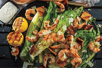 Grilled Shrimp & Romaine Heart Caesar Salad