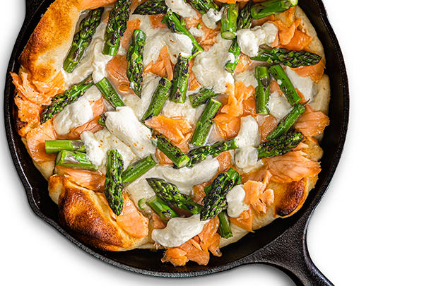 Grilled Smoked Salmon and Asparagus Skillet Pizza
