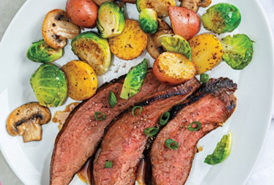 Grilled Teriyaki Flank Steak, Brussels Sprouts & Potatoes