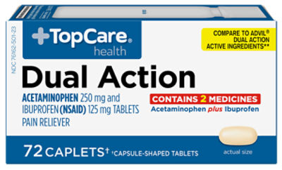 TopCare Dual Action Ibuprofen Pain Reliever, 72 count