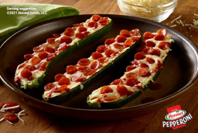 HORMEL® Pepperoni Cup N’ Crisp and Shrimp Zucchini Pizza Boats