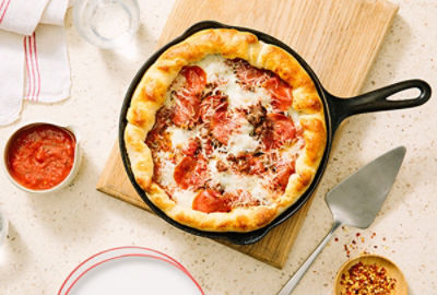 Homemade Deep Dish Pizza with Beef, Pepperoni & Peppers