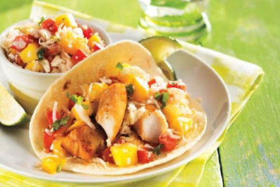 Honey-Lime Fish Tacos with Coconut-Mango Slaw