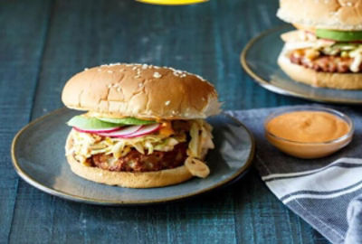 Korean Turkey Burgers with Kimchi Slaw