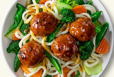 Korean Turkey Meatball Noodle Bowl