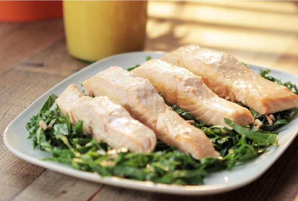 Poached Salmon with Collard Green Salad