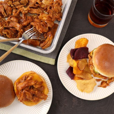 Pressure Cooker Bourbon BBQ Pulled Chicken Sandwiches