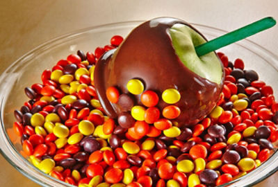 Reeses Pieces Chocolate and Caramel Apple