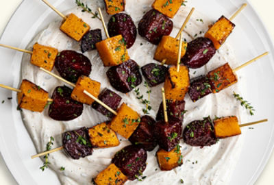 Roasted Beet and Squash Skewers with Cardamom Yogurt