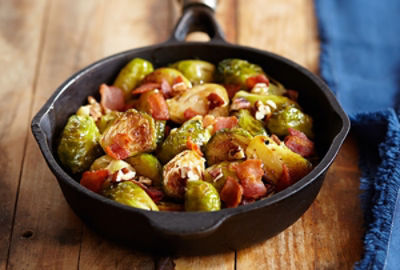 Roasted Brussels Sprouts with Maple Bacon Dressing