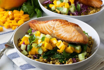 Salmon, Mango and Curry Quinoa Bowl