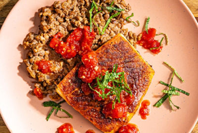 Salmon and Lentils with Tomato Ginger Chutney