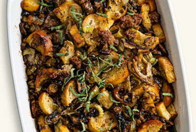 Savory Wild Mushroom and Vegan Sausage Stuffing