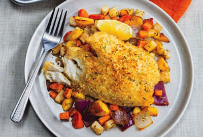 Sheet-Pan Parmesan Tilapia with Roasted Root Vegetables