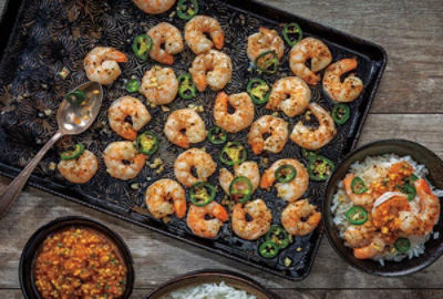 Sheet-Pan Shrimp with Mango-Pepper Sauce & Jasmine Rice