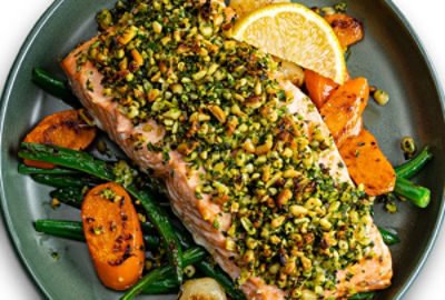 Sheet Pan Pine Nut Herb Crusted Trout