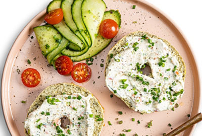 Simple Green Bagels with Veggie Cream Cheese