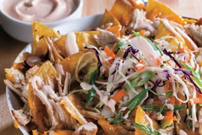 Slow Cooker Asian Pork Nachos with Sriracha Cream