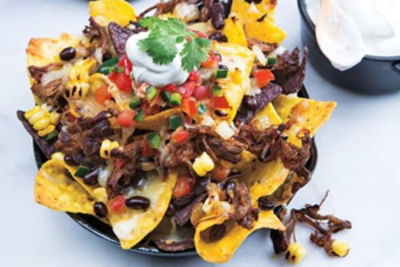 Slow Cooker Shredded Beef Skillet Nachos