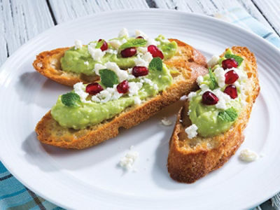 Smashed Avocado, Feta & Pomegranate Crostini