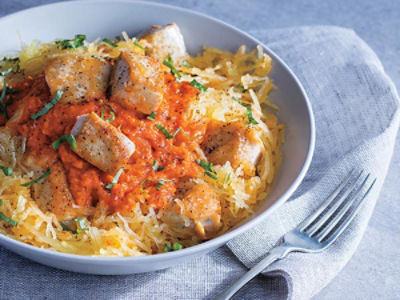 Spaghetti Squash with Chicken and Sun-Dried Tomato Sauce