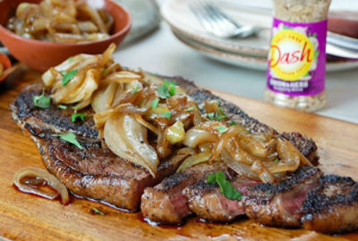 Steak with Caramelized Balsamic Onions