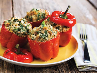 Walnut, Quinoa & Spinach Stuffed Peppers