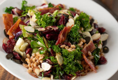 Warm Farro with Sauteed Greens and Smokey Bacon