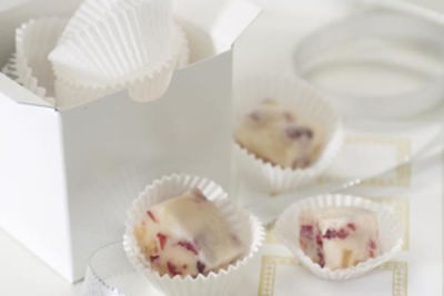 White Fudge with Crystallized Ginger & Cranberries